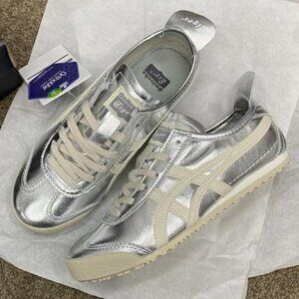 Onitsuka Tiger by Asics Metallic Silver and Cream Sneakers